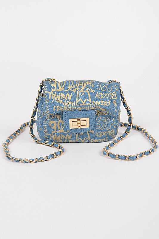 Metallic Graffiti Quilted Denim Mini Bag