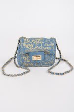 Metallic Graffiti Quilted Denim Mini Bag