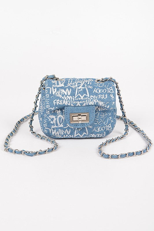 Metallic Graffiti Quilted Denim Mini Bag