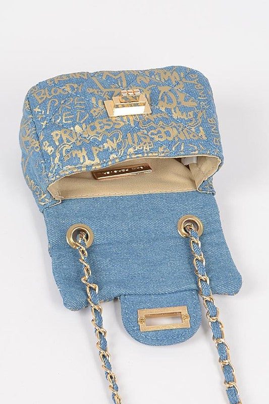 Metallic Graffiti Quilted Denim Mini Bag