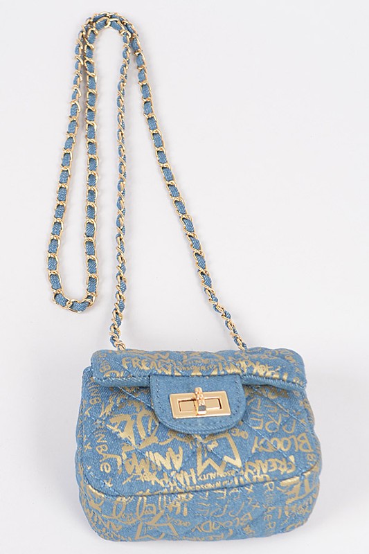 Metallic Graffiti Quilted Denim Mini Bag