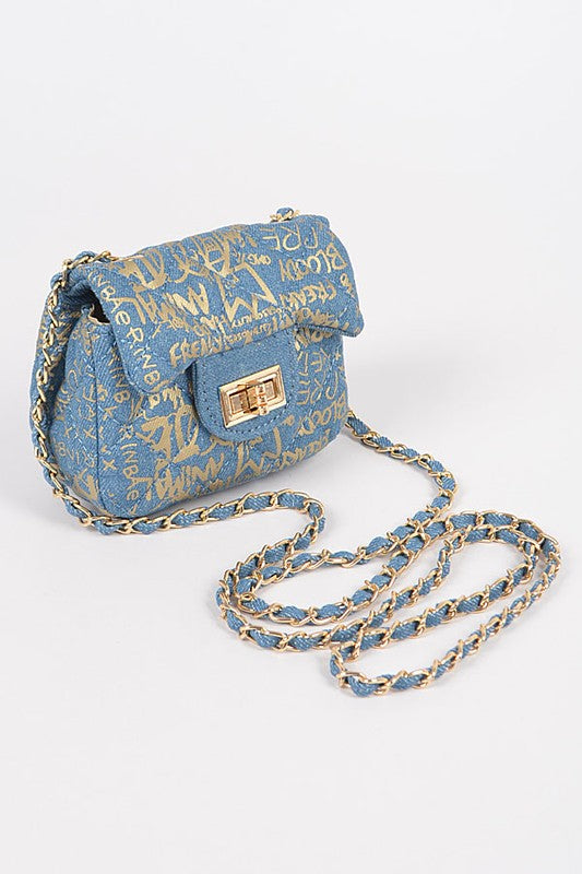 Metallic Graffiti Quilted Denim Mini Bag