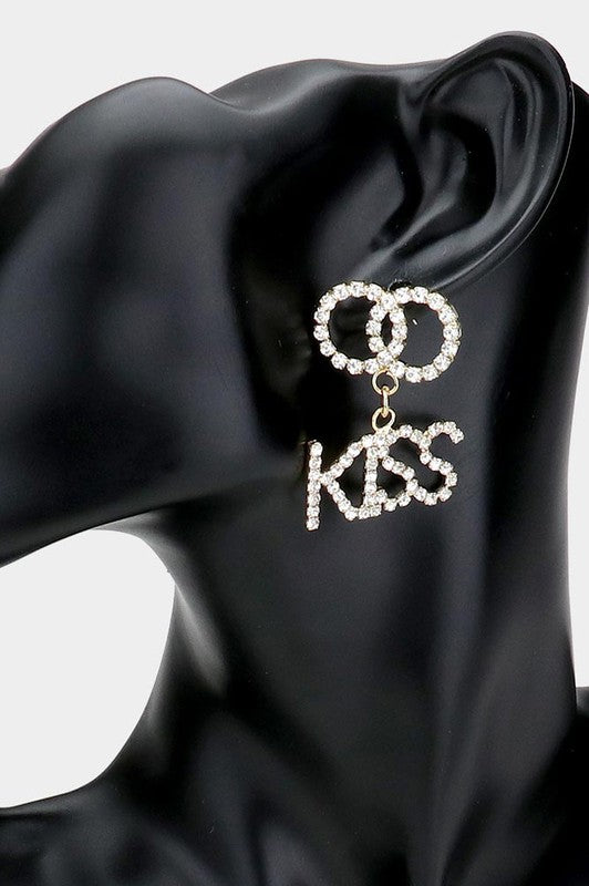 KISS Rhinestone Embellished Message Earrings