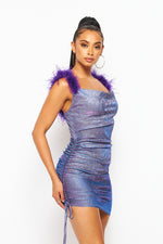 Glamorous, gradating, feather cowl dress