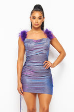 Glamorous, gradating, feather cowl dress