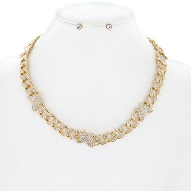 BUTTERFLY CRYSTAL CUBAN LINK NECKLACE SET