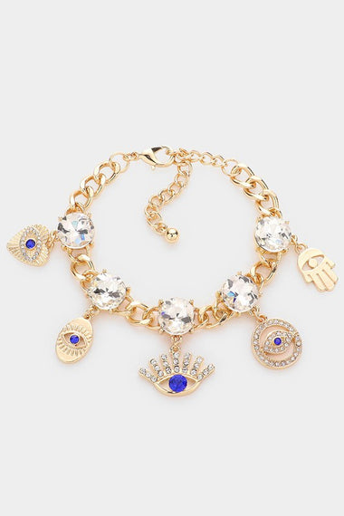 Stone Evil Eye Heart Hamsa Hand Charm Bracelet