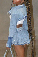 Denim Pleated Short Skirt