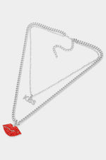 Stone Kiss Lips Pendant Double Layered Necklace