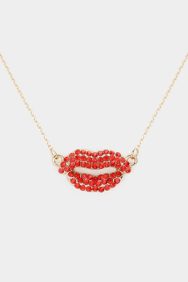 Rhinestone Embellished Lips Pendant Necklace
