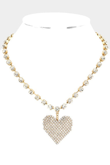 Rhinestone Embellished Heart Pendant Necklace