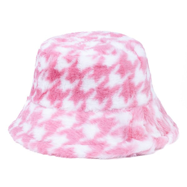 Ladies Plush Houndstooth Bucket Hat