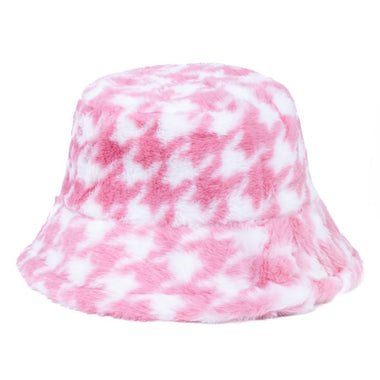 Ladies Plush Houndstooth Bucket Hat