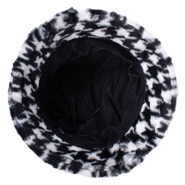 Ladies Plush Houndstooth Bucket Hat