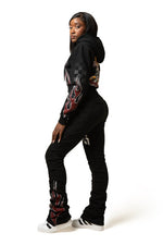 RACING FLEECE HOODIE WITH STACKED PANTS SET PRINT & EMB