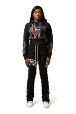 RACING FLEECE HOODIE WITH STACKED PANTS SET PRINT & EMB
