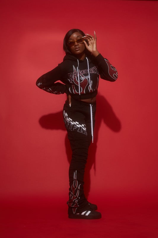 RACING FLEECE HOODIE WITH STACKED PANTS SET PRINT & EMB