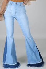 High Rise Light Blue & Medium Blue Two Tones Flare Jeans