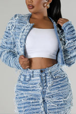 Jacket Only-Double Layered Destroyed Denim Jacket