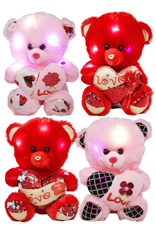 12 Inch LED Light-Up Stuffed Heart Teddy Bear