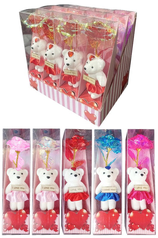 Teddy Bear Metallic Galaxy Rose Light-Up Gift Box