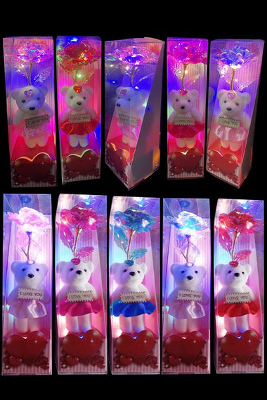 Teddy Bear Metallic Galaxy Rose Light-Up Gift Box
