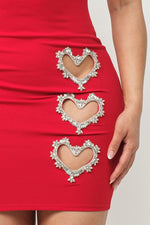 Front Cut Out Hearts Shape Jewels Midi Dress
