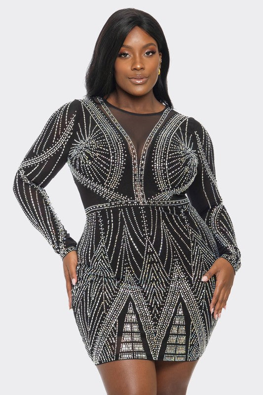 PLUS SIZE RHINESTONE EMBELLISHED BODYCON DRESS