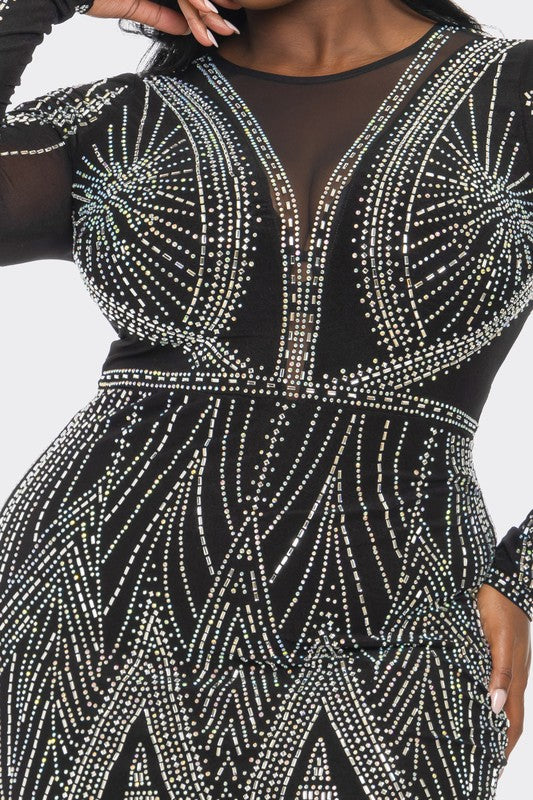 PLUS SIZE RHINESTONE EMBELLISHED BODYCON DRESS