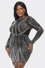 PLUS SIZE RHINESTONE EMBELLISHED BODYCON DRESS