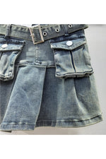 Pleated Denim Mini Skirt