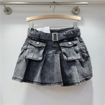 Pleated Denim Mini Skirt