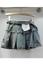 Pleated Denim Mini Skirt