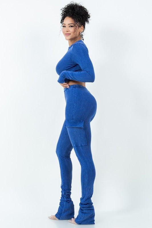 MINERAL WASH COTTON TOP AND PANTS SET