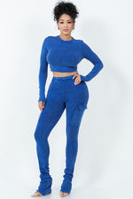 MINERAL WASH COTTON TOP AND PANTS SET