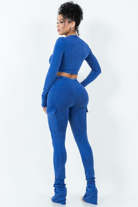 MINERAL WASH COTTON TOP AND PANTS SET
