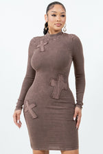 MINERAL WASH RIB DRESS WITH CROSS PATCH