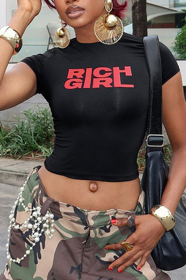 Letter Print Fitted Crop Tee