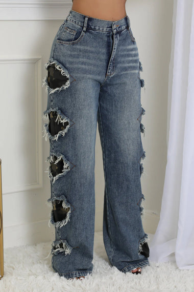 Denim Camo Patch Pants