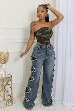 Denim Camo Patch Pants