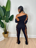 BLEACHED 2-TONE SIDE FRINGE JUMPSUIT