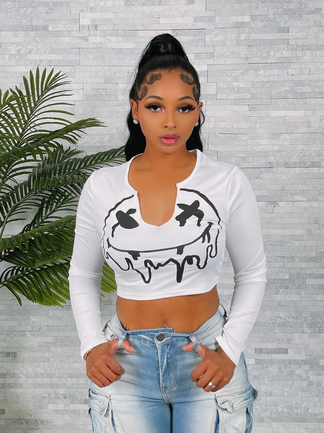Smiley Face LS Rib Top