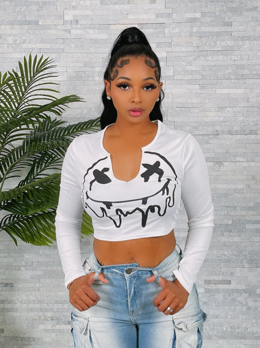Smiley Face LS Rib Top