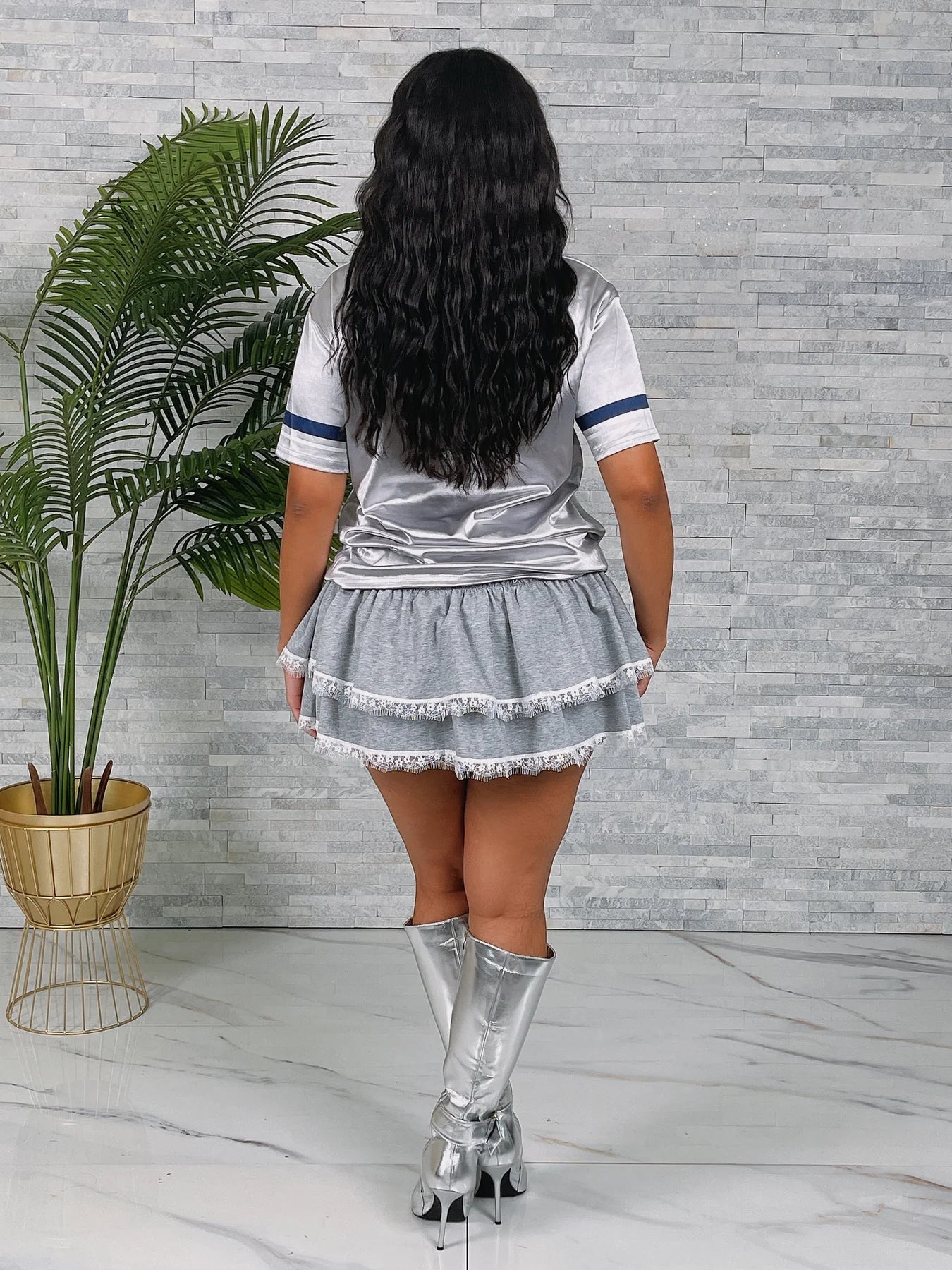 CORD LACE RUFFLED SKORT