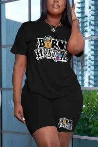 Fashion Letter Printed Casual T-Shirt And Shorts Plus Size Two-Piece Sets