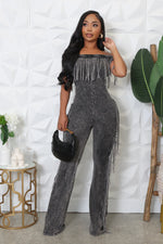 WASH OFF SHOULDER FRINGE JUMPSUIT