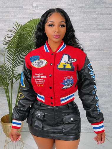 PATCH PU SLEEVE VARSITY JACKET