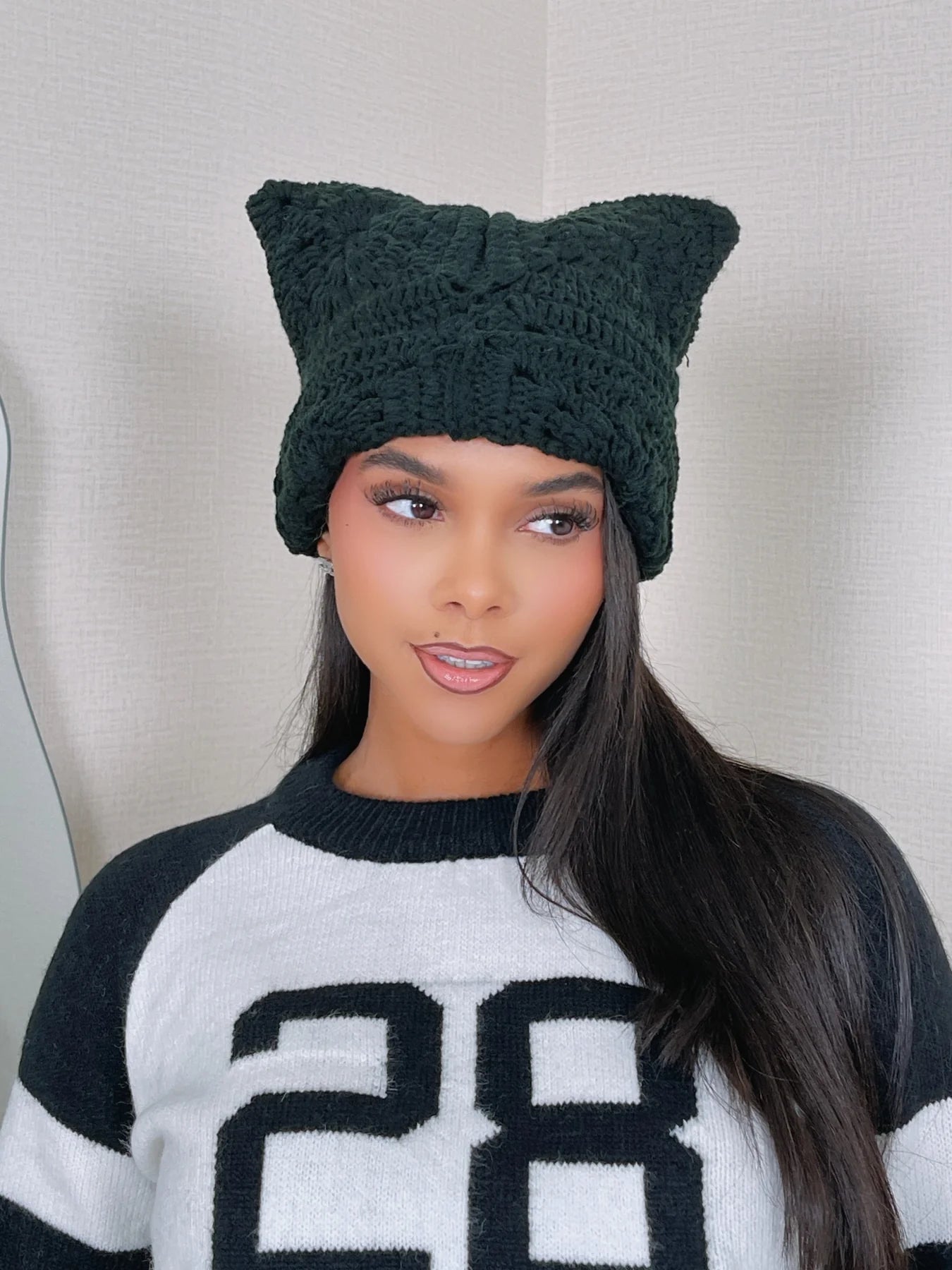 CROCHET SQUARE CAT EAR BEANIE