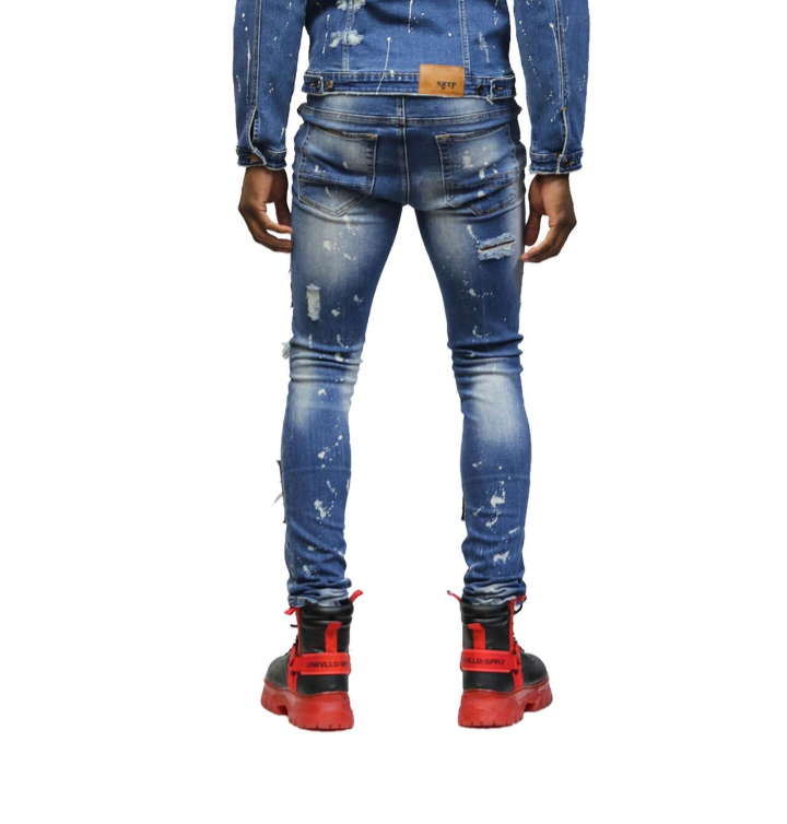 Men's premium unbalanced cut twill denim pants