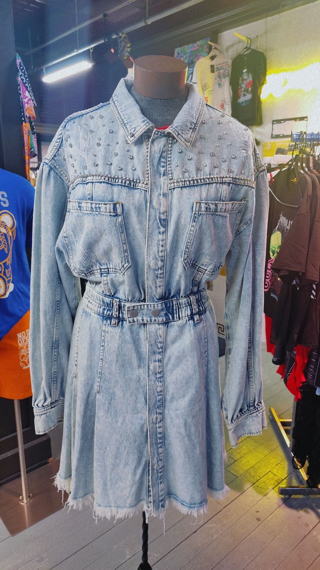 Denim Mini Dress with Diamond